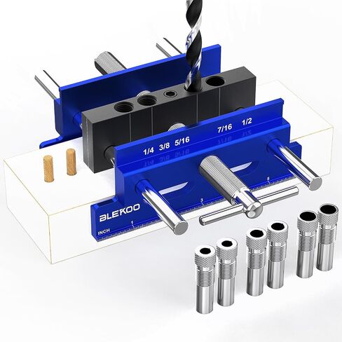 Upgraded 6.7 inch Self Centering Doweling Jig Kit (Blue), Drill Jig For Straight Holes Biscuit Joiner Set With 6 Drill Guide Bushings, Adjustable Width Drilling Guide Power Tool Accessory Jigs in Saudi Arabia