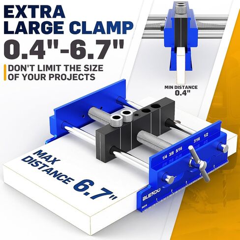 Upgraded 6.7 inch Self Centering Doweling Jig Kit (Blue), Drill Jig For Straight Holes Biscuit Joiner Set With 6 Drill Guide Bushings, Adjustable Width Drilling Guide Power Tool Accessory Jigs in Saudi Arabia