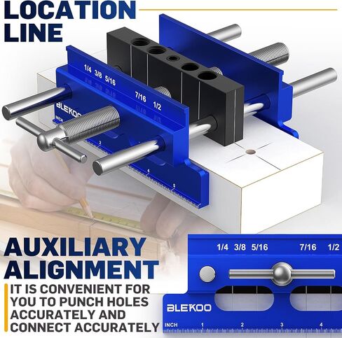 Upgraded 6.7 inch Self Centering Doweling Jig Kit (Blue), Drill Jig For Straight Holes Biscuit Joiner Set With 6 Drill Guide Bushings, Adjustable Width Drilling Guide Power Tool Accessory Jigs in Saudi Arabia