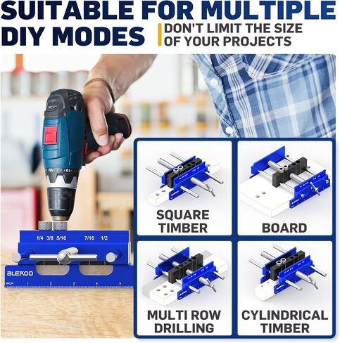 Upgraded 6.7 inch Self Centering Doweling Jig Kit (Blue), Drill Jig For Straight Holes Biscuit Joiner Set With 6 Drill Guide Bushings, Adjustable Width Drilling Guide Power Tool Accessory Jigs in Saudi Arabia