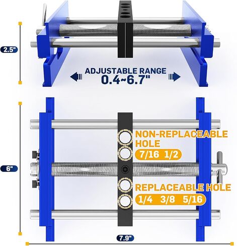Upgraded 6.7 inch Self Centering Doweling Jig Kit (Blue), Drill Jig For Straight Holes Biscuit Joiner Set With 6 Drill Guide Bushings, Adjustable Width Drilling Guide Power Tool Accessory Jigs in Saudi Arabia