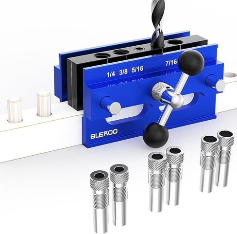 Upgraded 6.7 inch Self Centering Doweling Jig Kit (Blue), Drill Jig For Straight Holes Biscuit Joiner Set With 6 Drill Guide Bushings, Adjustable Width Drilling Guide Power Tool Accessory Jigs in Kuwait