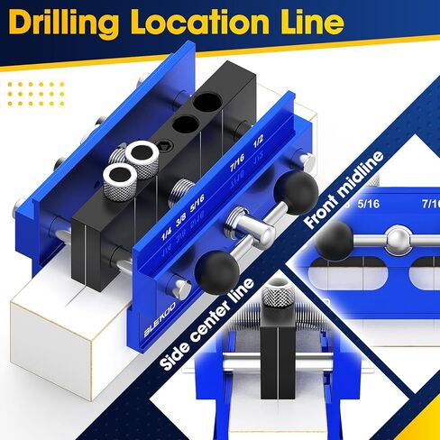Upgraded 6.7 inch Self Centering Doweling Jig Kit (Blue), Drill Jig For Straight Holes Biscuit Joiner Set With 6 Drill Guide Bushings, Adjustable Width Drilling Guide Power Tool Accessory Jigs in Kuwait