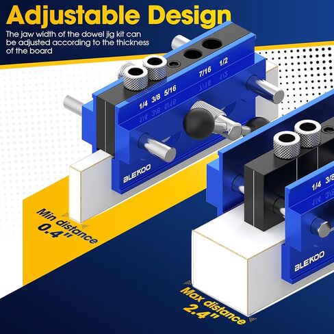 Upgraded 6.7 inch Self Centering Doweling Jig Kit (Blue), Drill Jig For Straight Holes Biscuit Joiner Set With 6 Drill Guide Bushings, Adjustable Width Drilling Guide Power Tool Accessory Jigs in Kuwait