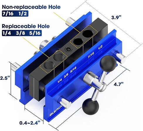 Upgraded 6.7 inch Self Centering Doweling Jig Kit (Blue), Drill Jig For Straight Holes Biscuit Joiner Set With 6 Drill Guide Bushings, Adjustable Width Drilling Guide Power Tool Accessory Jigs in Kuwait
