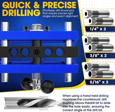 Upgraded 6.7 inch Self Centering Doweling Jig Kit (Blue), Drill Jig For Straight Holes Biscuit Joiner Set With 6 Drill Guide Bushings, Adjustable Width Drilling Guide Power Tool Accessory Jigs in Kuwait