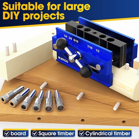 Upgraded 6.7 inch Self Centering Doweling Jig Kit (Blue), Drill Jig For Straight Holes Biscuit Joiner Set With 6 Drill Guide Bushings, Adjustable Width Drilling Guide Power Tool Accessory Jigs in Kuwait