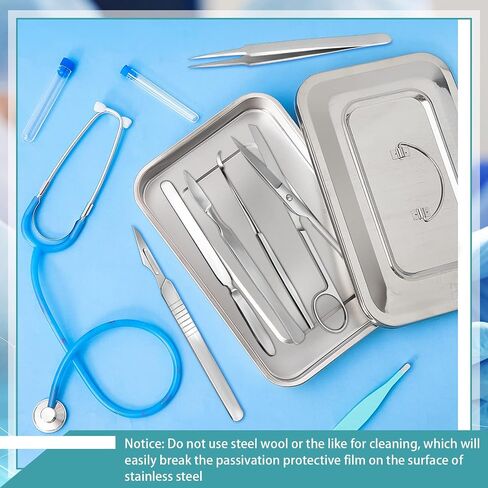 Fabbay 4 صواني جراحية طبية 201 من الفولاذ المقاوم للصدأ لأدوات طب الأسنان حامل منظم علبة معدنية معقمة مع غطاء ومقبض لأدوات طب الأسنان الجراحية الطبية (9 بوصة) in Saudi Arabia