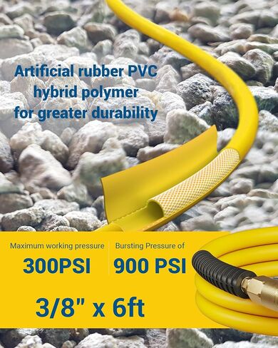 DEWENWILS 3/8 Inch x 6FT Air Hose 300 PSI, Heavy Duty Air Compressor Hose with 1/4" Industrial Quick Coupler Fittings, Flexible and Kink Resistant Hybrid Air Hose (Yellow) in Saudi Arabia