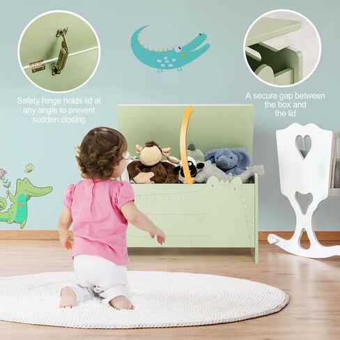 Costzon Wooden Toy Box, Kids Large Trunk Chest with Safety Hinge & Handles, Flip-Top Storage Organizer for Children’s Playroom Bedroom Living Room Entryway (Green) in Saudi Arabia