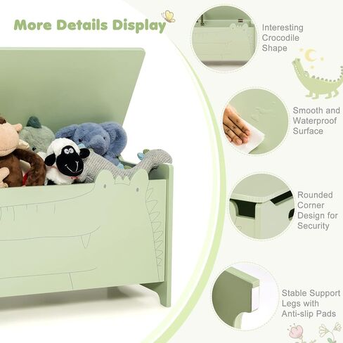 Costzon Wooden Toy Box, Kids Large Trunk Chest with Safety Hinge & Handles, Flip-Top Storage Organizer for Children’s Playroom Bedroom Living Room Entryway (Green) in Saudi Arabia