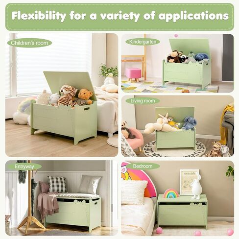 Costzon Wooden Toy Box, Kids Large Trunk Chest with Safety Hinge & Handles, Flip-Top Storage Organizer for Children’s Playroom Bedroom Living Room Entryway (Green) in Saudi Arabia