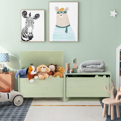Costzon Wooden Toy Box, Kids Large Trunk Chest with Safety Hinge & Handles, Flip-Top Storage Organizer for Children’s Playroom Bedroom Living Room Entryway (Green) in Saudi Arabia