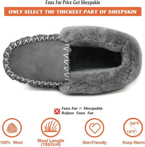 Mel&Syd 100% Australian Sheepskin Slippers with Arch Support Options – Warm, Ultra-Soft Slip-On Thermal Winter Moccasins for Women and Men, Indoor & Outdoor Everyday Wear in Saudi Arabia