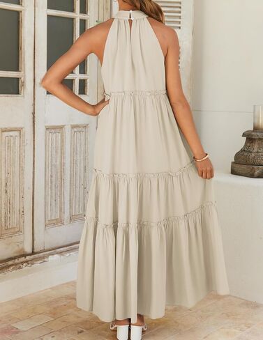 ZESICA Womens Summer Boho Halter Maxi Dresses 2024 Casual Sleeveless Pleated Tiered Flowy Beach Vacation Long Dress in Saudi Arabia