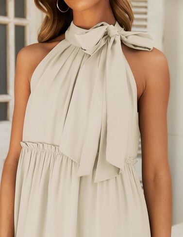 ZESICA Womens Summer Boho Halter Maxi Dresses 2024 Casual Sleeveless Pleated Tiered Flowy Beach Vacation Long Dress in Saudi Arabia