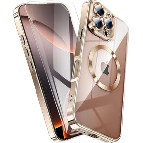 for iPhone 16 ProMax Case,Crystal Clear Magnetic iPhone 16 Pro Max Phone Case with Screen Protector & Camera Cover Compatible with Magsafe Shockproof Slim Silicone TPU Bumper Hard PC Cover in Saudi Arabia
