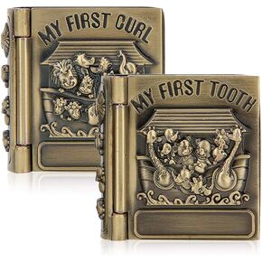 Agatige 2pcs Baby Tooth Fairy Box, Baby First Tooth and Curl Keepsake Box Tooth Holder Book Shaped Trinket Box Gift Box for Child Kids