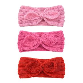 Fmeida Baby Girl Christmas Valentine Headband Warm Rabbit Knot Headband Bows for Baby Girls Knit Hair Band Head Wrap for Newborn Toddler and Children New Year Gifts 2PCS&White Red