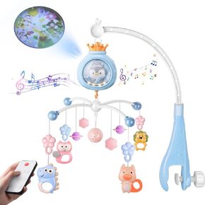 Crib Mobile with Music and Lights, Mobiles for Cribs, Baby Nursery Space Portable Infant Mobile Arm Hanger for Girls Boys Babies Bassinets Pack and Play Clip On Attachment, Crib Toys Musical Hanging