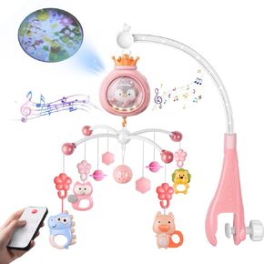 Crib Mobile with Music and Lights, Mobiles for Cribs, Baby Nursery Space Portable Infant Mobile Arm Hanger for Girls Boys Babies Bassinets Pack and Play Clip On Attachment, Crib Toys Musical Hanging