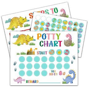 Dinosaur Potty Training Reward Chart with Stickers, Dino Themed Behavior Chart for Kids, Toilet Training Chart for Boys Girls (01)
