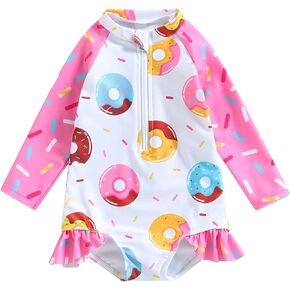 Toddler Baby Girl Rashguard Swimsuits One Piece Strawberry Print Zipper Swimwear Bathing Suits Headband Set