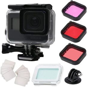 Waterproof Case for Gopro Hero 7 Hero 6 Hero 5 Hero 2018 Black Accessories, Housing Case Protective Shell with Anti Fog Inserts and Filter Kit Suitable for Underwater Diving Photography 45M