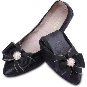 Womens Foldable Ballet Flats Bling Rhinestone Pointed Toe Comfort Slip On Walk Work Loafers Bridal Dress Shoes