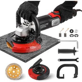 7 Inch Concrete Grinder Set Concrete Surface Planer with Dust Extraction Shroud 1580W 3000RPM Angle Grinder Kit with Auxiliary Handles, Protective Guard, Diamond Grinding Wheel