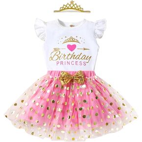 Toddler Kids Baby Girls Birthday Princess Outfits Dress Vest Tank Top Dot Mesh Tutu Skirt