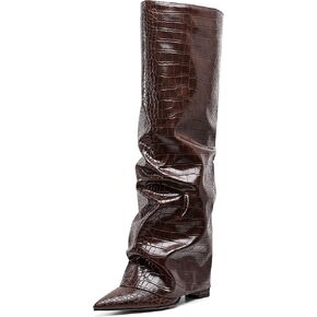 SaraIris Women's Slouchy Boots Black Boots Knee High Boots Pointed Toe Boots Fold Over Boots Chunky Boots Shark Boots for Women