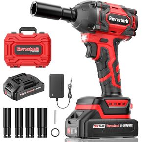 Cordless 1/2" Impact Wrench, Max Torque 600 Ft-lbs / 800 N.m Power Impact Gun, 20V 1/2 Electric Impact Driver, 3-Speed 3500 RPM, 2x 4.0Ah Battery & 5Pcs Impact Sockets, Hard Case Included