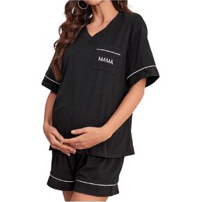 Verdusa Women's Maternity Pajama Sets 2 Piece Short Sleeve Top and Short Lounge Set