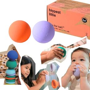 b is for ball® baby and toddler multipurpose ball | teether | squirty bath toy | stacking toy | sensory learning Montessori toy | dishwasher safe, open to clean | 6 months+ | 2 ball set