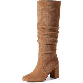 Eteridrey Knee High Boots Womens Chunky Heels Side Zipper Slouchy Boots Comfortable Faux Suede Riding Mid Calf Boots…