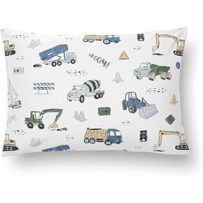 Sweet Jojo Designs Construction Truck Boy Toddler Pillow with Pillowcase 13 x 18 in. Small Airplane Travel Essentials Must Haves for Sleeping Pets Kids Bed Grey Blue Green Transportation Zone Vehicles