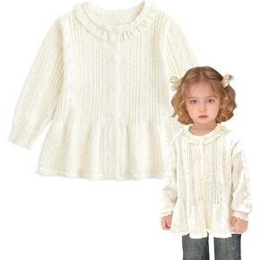 Curipeer Baby Girl Long Cardigan Dress Sweater Cream Button Down Toddler Girl Knitted Outfits