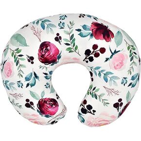 AOKLEY Nursing Pillow, Breast Feeding Pillows for Mom, Floral Print Soft Cover with Breathable Filling, Infant Feeding Support Pillow for 0-12 Months, Multifunctional Support Cushion for Travel