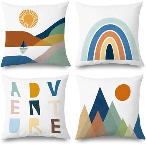SPBL&L Woodland Animals Nursery Decor Pillow Covers 18x18, Cartoon Lion Giraffe Elephant Zebra Decorative Pillow Covers for Nursery Kids Room Playroom Classroom Decor, Jungle Nursery Decor, Set of 4