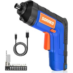 Cordless Screwdriver 4V, SORAKO Small Electric Screwdriver, Power Screwdriver 2000mAh Rechargeable with LED Light, 6Nm Screw Gun, 10 PCS Screwdriver Kit for Home DIY