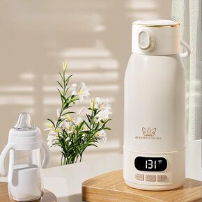 Blessed & Gifted Portable Bottle Warmer, 17oz Big Capacity Travel Warmer for Baby, Fast Heating Milk Warmer for Baby, Baby Travel Warmer Flask for car,Airplane, Fast Charging, Home and Outdoor Travel.