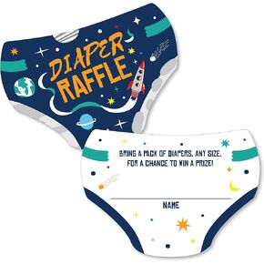 Big Dot of Happiness Blast Off to Outer Space - Diaper Shaped Raffle Ticket Inserts - Rocket Ship Baby Shower Activities - Diaper Raffle Game - Set of 24
