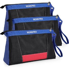 WORKPRO 12" Tool Pouches with Zipper, Heavy-Duty Small Tool Bag, Utility small tool pouch for Tool Organizers and Storage, Mini Tool Bag, 3 Pack