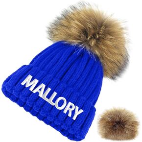 Custom Parent-Child Beanie Hat, Leather Patch Pom Pom Mama Mini Hats, Winter Hats Gifts for Mother & Baby Boys Girls Yellow
