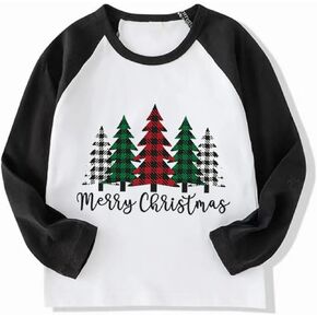 Toddler Christmas Shirts for Boys and Girls Merry Christmas Plaid Monster Truck Tree Graphic Long Sleeve Xmas Tee Tops