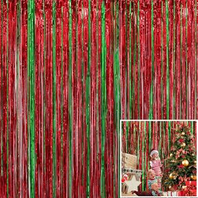 4 Pack Christmas Decoration Backdrop - 3 ft x 8 ft Foil Fringe Curtains Tinsel Curtain Party Photo Backdrop for Birthday Xmas Holiday Party Decor