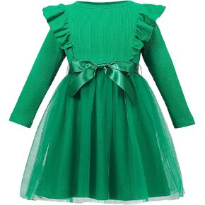 Magic Park 12M-7Y Toddler Tulle Dress Girl Long Sleeve Tutu Dress Kids Ribbed Dresses Holiday Birthday Outfits Girls