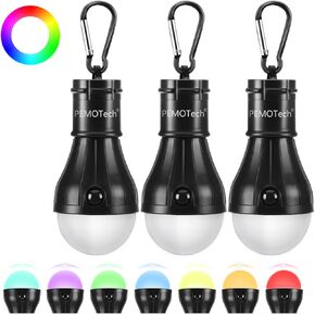 PEMOTech Camping Lights 4 Pack, 4 Lighting Modes LED Camping Lantern Bulbs with Clip Hooks, Waterproof Portable Battery Operated Emergency Tent Light for Outdoor Camping Hiking Fishing Hunting