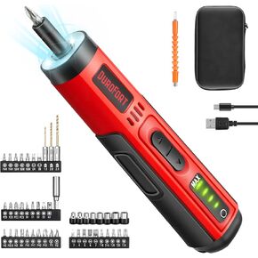 DuroFrot 4.2V Electric Screwdriver Kit, 4 Torque Settings Screw Gun, Cordless Rechargeable Screwdriver Drill with LED Light, 35 CRV Steel Screwdriver Bits, 8 Sockets, Magnetic Hex Chuck